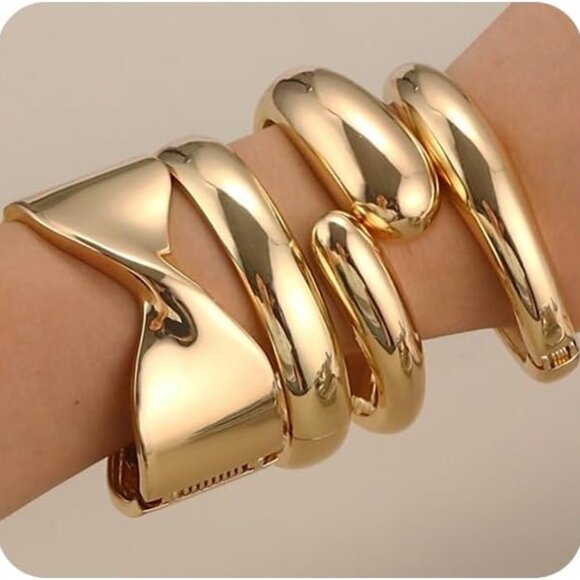 Jewelry - Women Chunky Bangle Bracelets Set Gold Wide Wrist Cuff Jewelry Gift